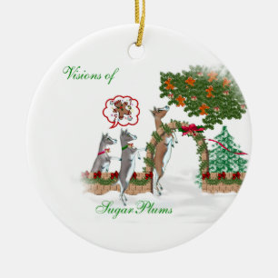 Visions of SugarPlums Goat Christmas Ceramic Ornament