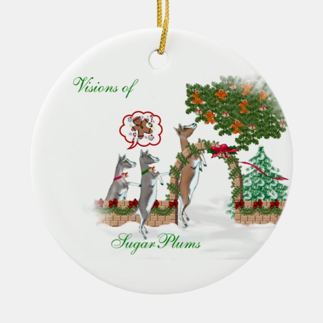 Visions of SugarPlums Goat Christmas Ceramic Ornament (Front)