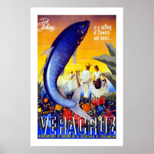 Visit 1940s Veracruz Mexico Dancing Vintage Style Poster
