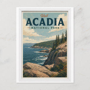 Visit Acadia National Park Travel Vintage Postcard