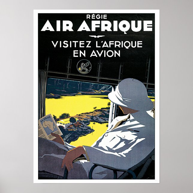 Visit AFRICA by Plane Old French Airlines Travel Poster (Front)
