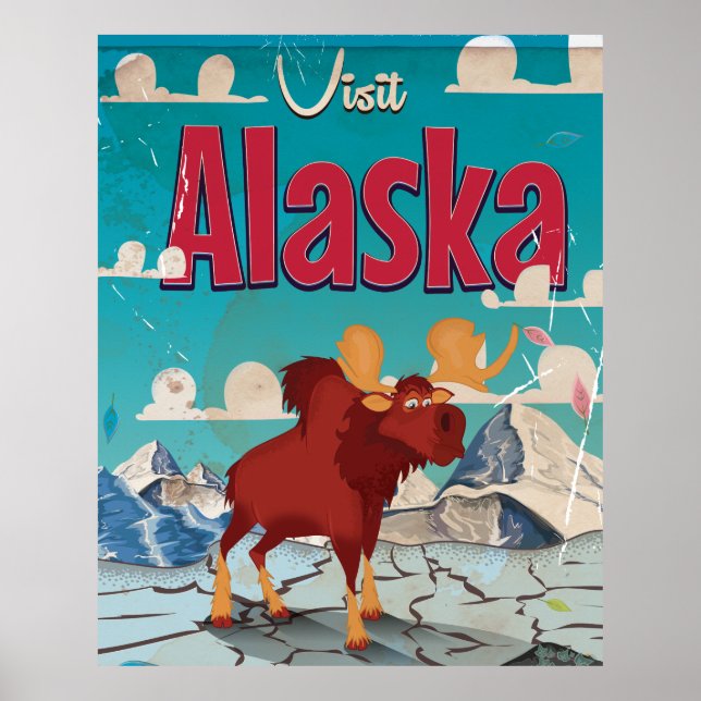 Visit Alaska Cartoon Vintage Poster (Front)
