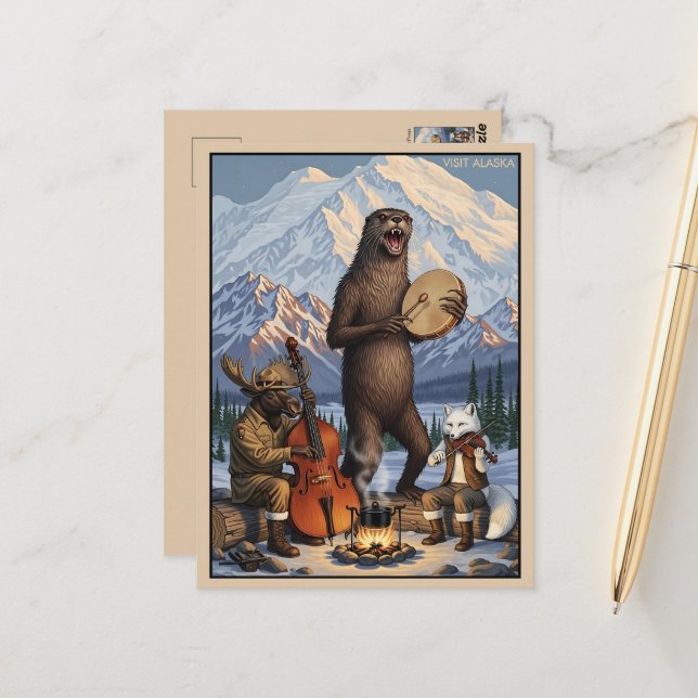 Visit Alaska WPA Art Postcard (Front/Back In Situ)
