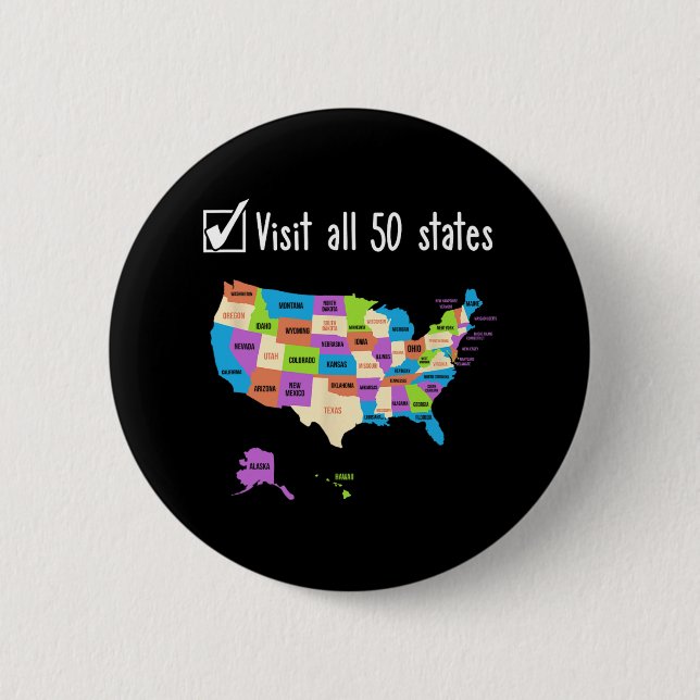 Visit All 50 States Gift Usa Bucket List  Button (Front)