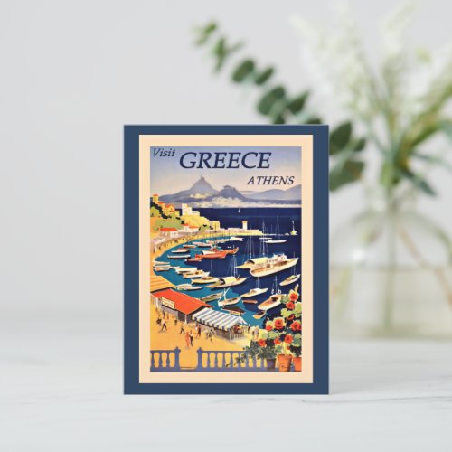Visit Athens Greece vintage travel poster Postcard