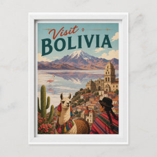 Visit Bolivia Travel Vintage Postcard