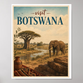 Visit Botswana Travel Vintage Poster