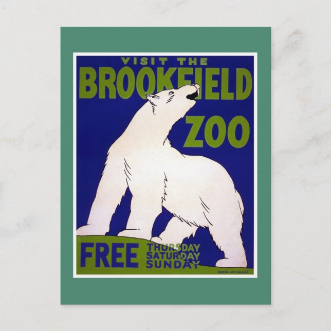 Visit Brookfield Zoo Vintage WPA Postcard (Front)