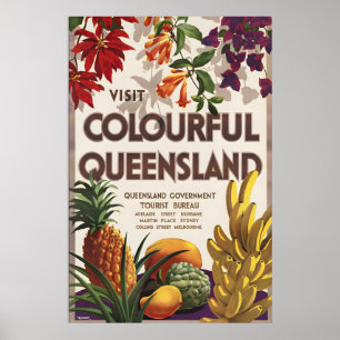 Visit Colourful Queensland Australia Vintage Poster