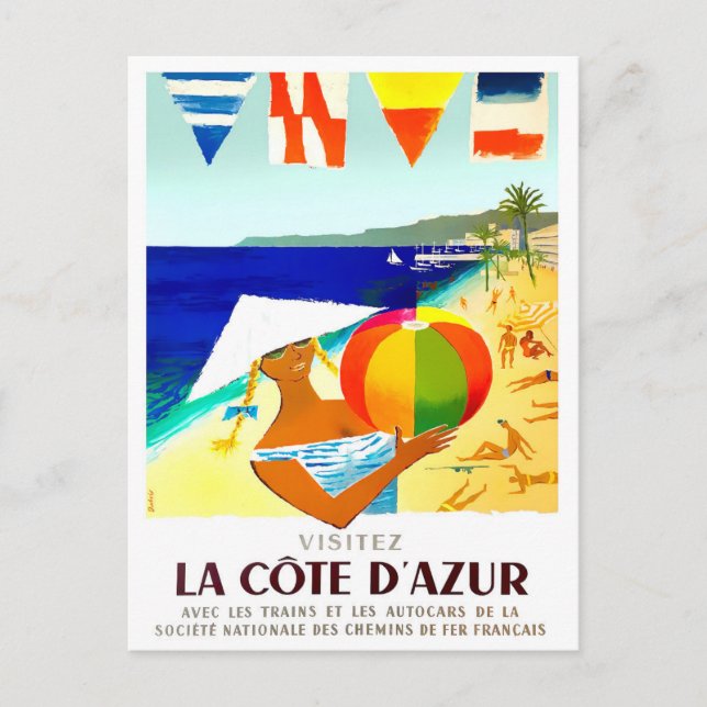 Visit Cote D'Azur France vintage travel Postcard (Front)