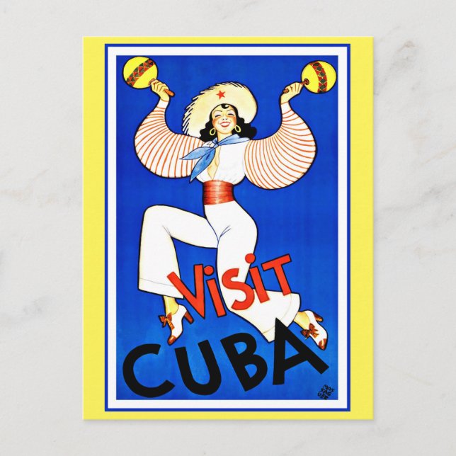 Visit Cuba Caribbean Vintage Travel Postcard (Front)