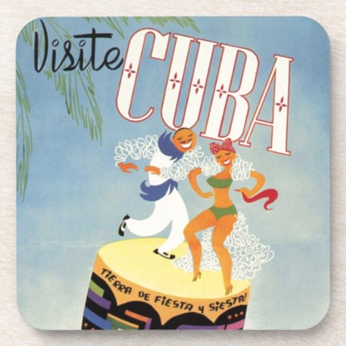 Visit Cuba Tiki Fiesta Siesta Vintage Holiday Isle Beverage Coaster