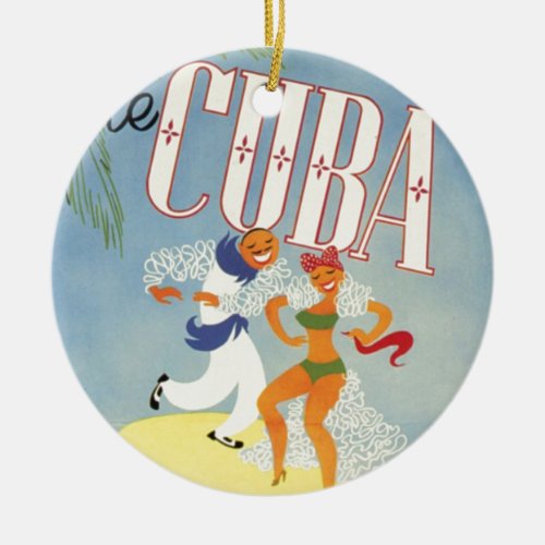 Visit Cuba Tiki Fiesta Siesta Vintage Holiday Isle Ceramic Ornament