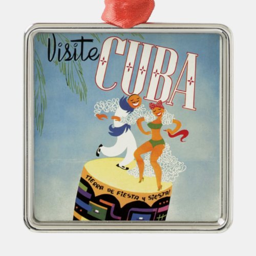 Visit Cuba Tiki Fiesta Siesta Vintage Holiday Isle Metal Ornament