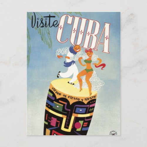 Visit Cuba Tiki Fiesta Siesta Vintage Holiday Isle Postcard