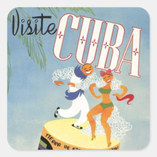 Visit Cuba Tiki Fiesta Siesta Vintage Holiday Isle Square Sticker