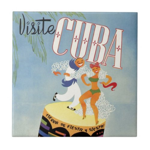 Visit Cuba Tiki Fiesta Siesta Vintage Holiday Isle Tile