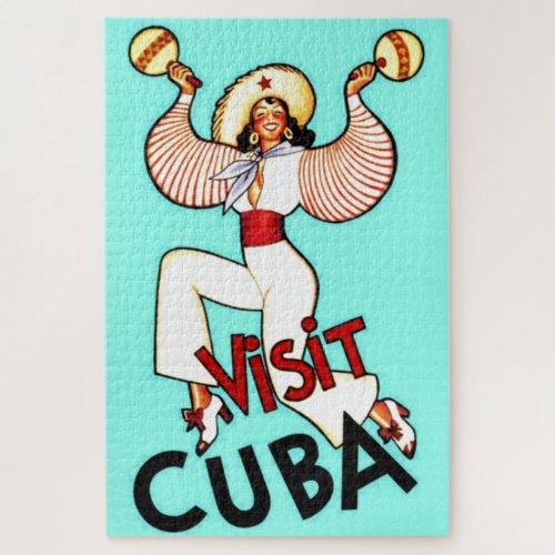 Visit Cuba Vintage Travel Illustration Art Jigsaw Puzzle