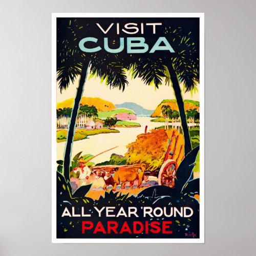 Visit Cuba vintage travel Poster