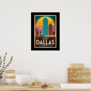 Visit Dallas – Retro Skyline Travel Poster