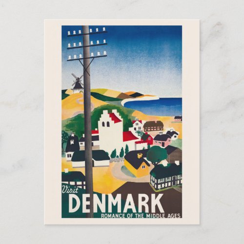 Visit Denmark Vintage Travel Poster 1936 Postcard