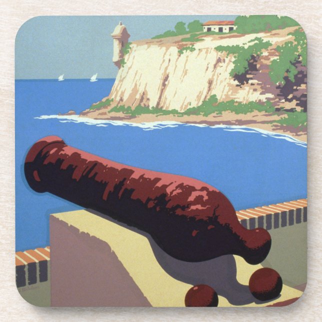 Visit El Morro Fortress, Puerto Rico, Old San Juan Beverage Coaster (Front)