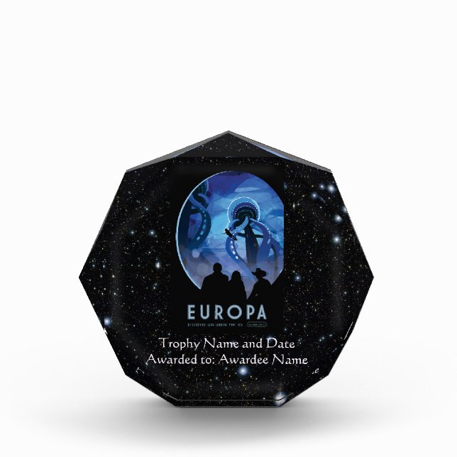 Visit Europa moon of Jupiter, Space Tourism Ad Acrylic Award (Front)