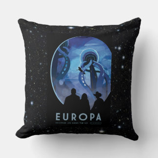 Visit Europa moon of Jupiter, Space Tourism Ad Throw Pillow
