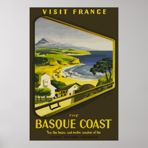 Visit France The Basque Coast Vintage French Poste Poster