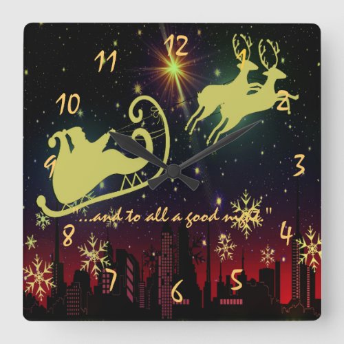 visit from st Nicholas Night Before Christmas Square Wall Clock