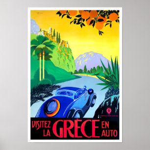 Visit Greece by car vintage travel Poster
