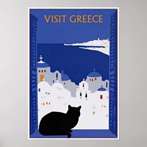 Visit Greece Santorini Vintage Travel Poster