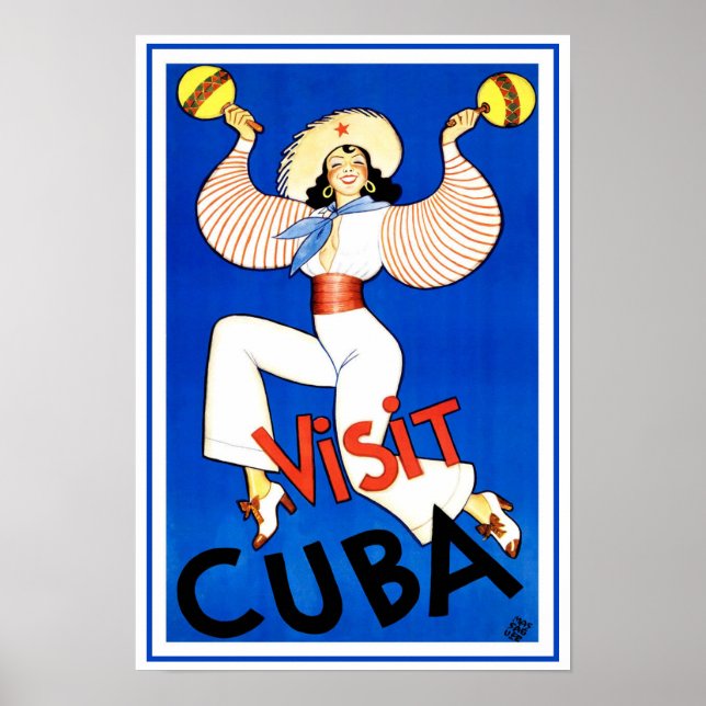Visit Havana, Cuba, Vintage Travel Poster Maracas (Front)