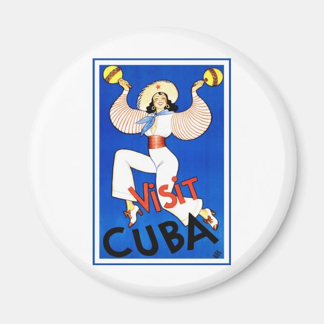 Visit Havana, Cuba, Vintage Travel Poster Maracas Magnet (Front)