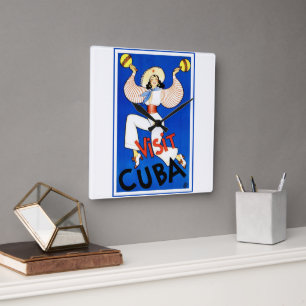 Visit Havana, Cuba, Vintage Travel Poster Maracas Square Wall Clock