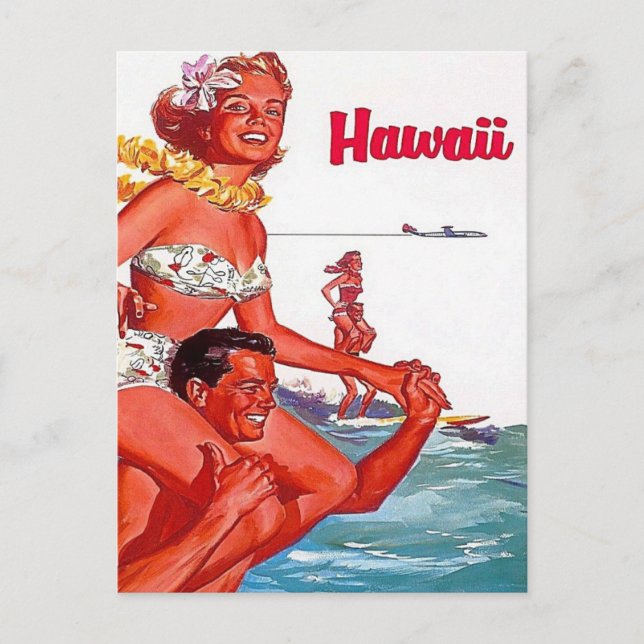 Visit Hawaii - Surfing - Vintage travel Postcard (Front)