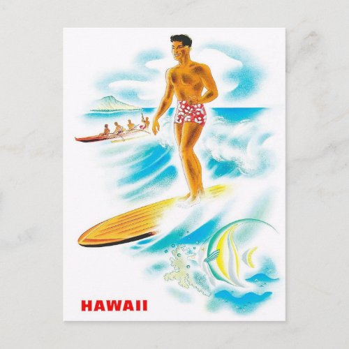 Visit Hawaii _ Surfing _ Vintage travel Postcard