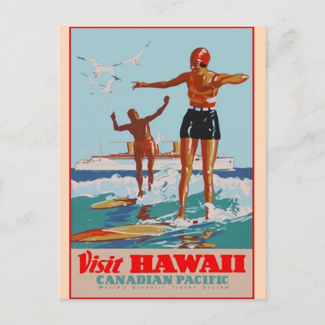 Visit Hawaii - Surfing - Vintage travel Postcard (Front)