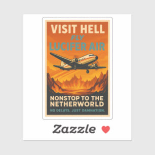 Visit Hell – Fly Lucifer Air Vintage Travel Poster Sticker