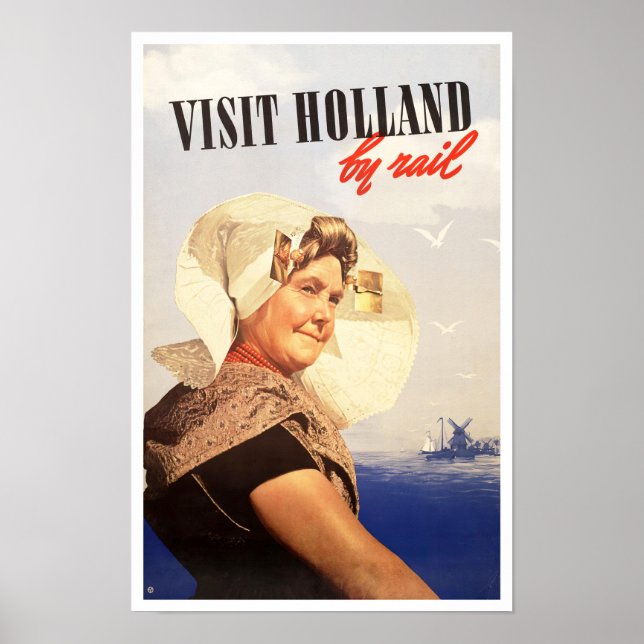 Visit Holland by rail vintage travel Poster (Front)