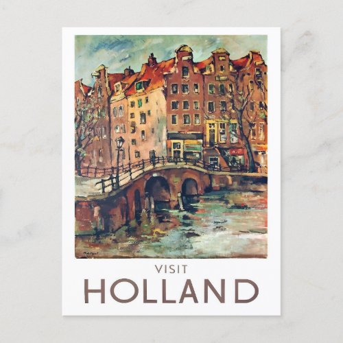 Visit Holland vintage travel Postcard