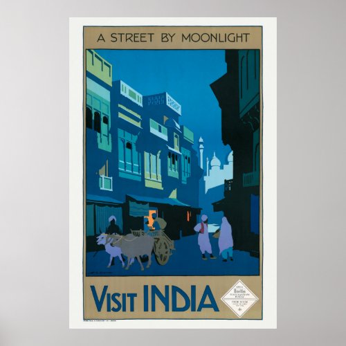 Visit India A Street by Moonlight Travel Poster