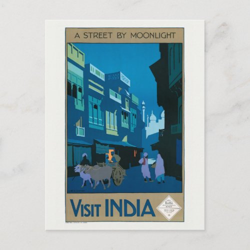 Visit India A Street by Moonlight Travel Poster Postcard