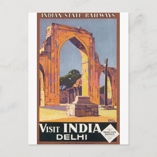 Visit India Delhi Vintage Travel Poster Postcard (Front)