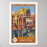 Visit India Muttra Poster<br><div class="desc">Vintage travel poster for Indian State Railways promoting travel to Muttra in the Art Deco style of Roger Broders.</div>