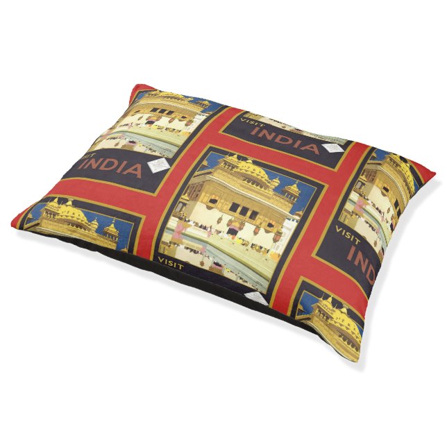 Visit India Vintage Poster Pattern Pet Bed (Angled)