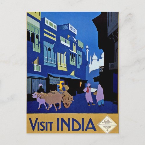 Visit India Vintage Travel Art Postcard