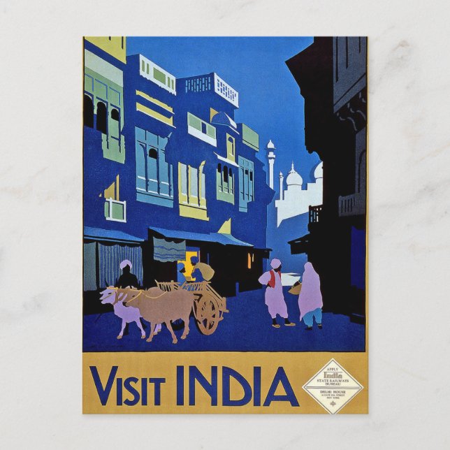 Visit India Vintage Travel Art Postcard (Front)