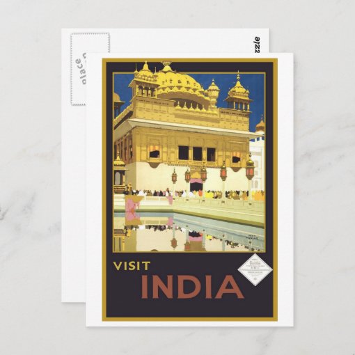 Visit India Vintage Travel Art Postcard | Zazzle