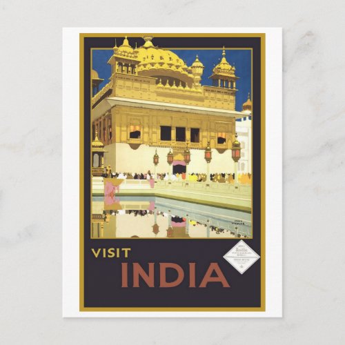 Visit India Vintage Travel Art Postcard